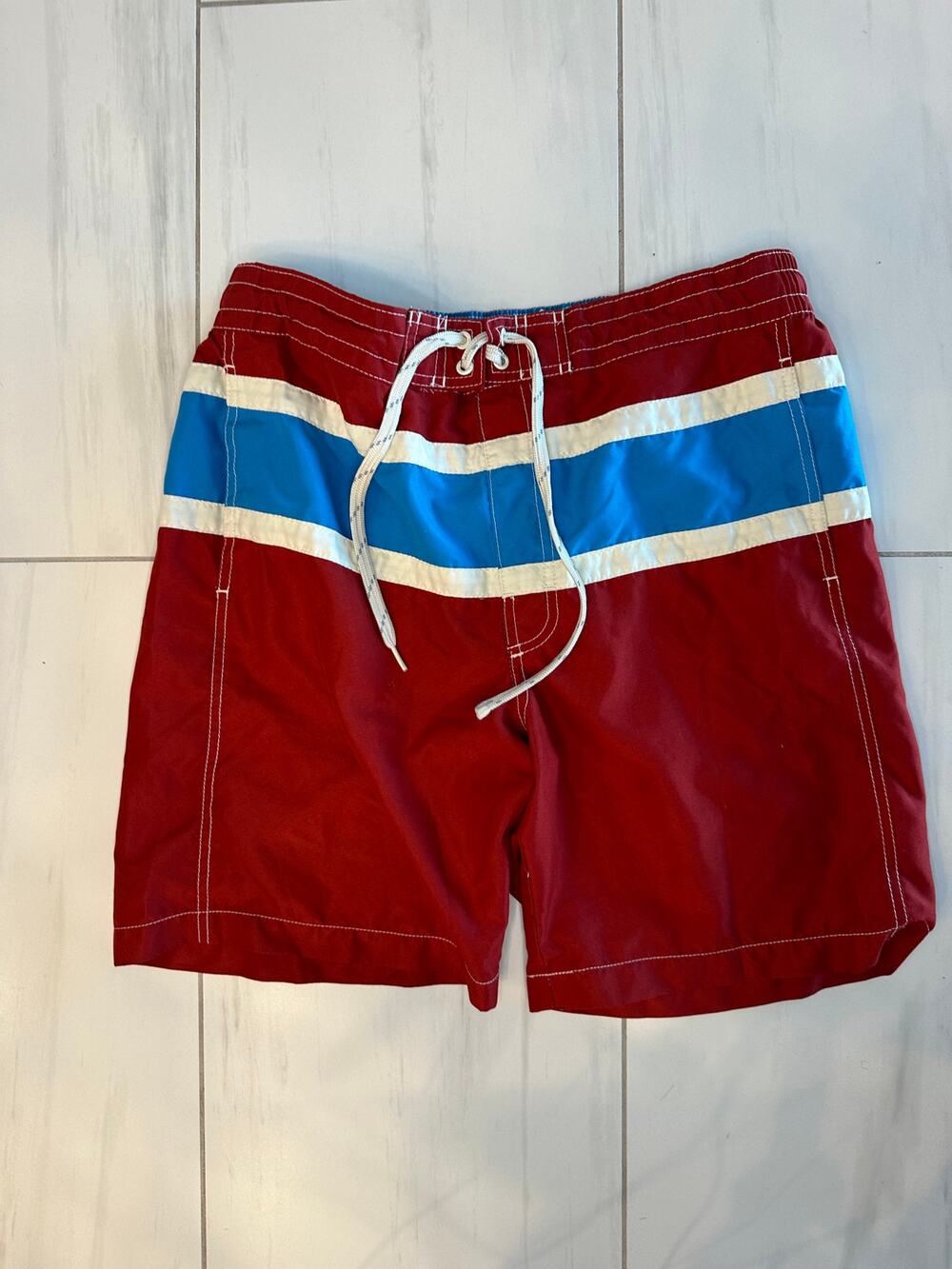 Caribbean Joe Mens Swim Trunks Medium Red White Blue Striped Mesh Lined Beach